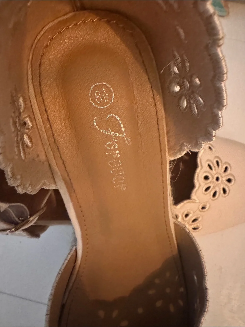 Forever 21 Cream Floral Cutout Espadrille Wedge